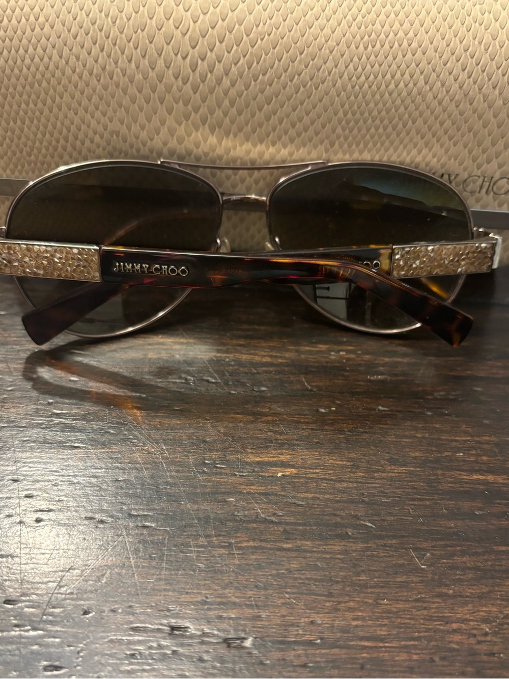 Jimmy Choo women’s Tortoiseshell Frame Sunglasses with crystal embellishments